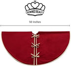 CROWNED BEAUTY 50 Inch Red Velvet Christmas Tree Skirt, Tree Embroidery - Image 3