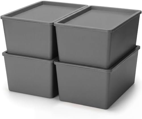 Menkxi 4 Pcs Storage Bins with Lids, Gray, Small by Menkxi
