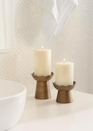 Kate and Laurel Alessia Modern Two-Piece Candle Holder Set, Set of 2, Antique Brass, Transitional Wavy Metal Candle Holders for Wax or Flameless Candles for Entryway or Living Room Decor - Image 3