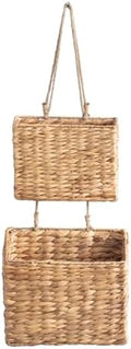 YAHUAN Woven Water Hyacinth Hanging Basket 2-Tiered Storage Baskets Hanging Organizer Hanging Wall Basket for Home,Pantry,Garden, Office Organization (Water Hyacinth) by YAHUAN
