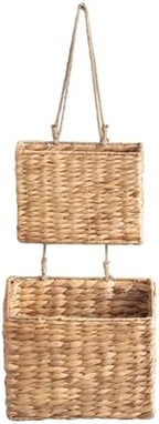 YAHUAN Woven Water Hyacinth Hanging Basket 2-Tiered Storage Baskets Hanging Organizer Hanging Wall Basket for Home,Pantry,Garden, Office Organization (Water Hyacinth) by YAHUAN