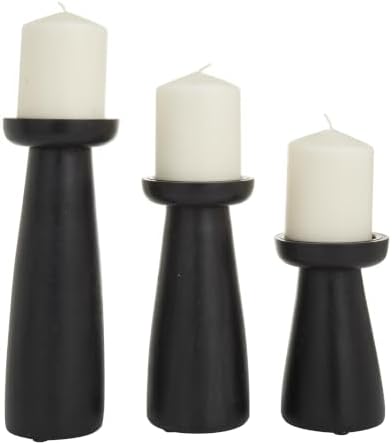 Deco 79 Mango Wood Decorative Candle Holder Pillar Candle Stand, Set of 3 Candlestick Holder 10", 6", 8" H, Black by Unknown