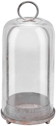 12" High Versatile Modern Metal Hurricane Lantern with Handmade Sturdy Glass Dome in Shabby White for Pillar Candle & Plants, Industrial, Farmhouse (White Shabby, 5"x12") by Unknown