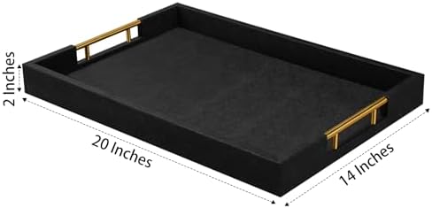 14x20 Inches Black Faux Leather Wrappen Wood Serving Tray with Metal Handles for Various Occasions, Ottoman, Home Decor Decorative, Living Room, Coffee Table Organizer, Serving Breakfast On Bed - Image 2