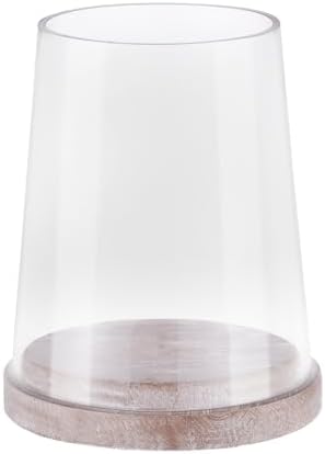 8" Wide Glass Hurricane Candle Holders with Handmade Sturdy Glass Sleeves and Distressed Brown Wood Base for Pillar Candle & Plants, Industrial, Farmhouse, Display Cloche Bell Jars, Table Centerpiece by Unknown
