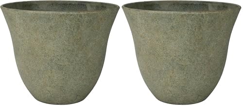 Classic Home and Garden Honeysuckle Resin Flower Pot Planter, Fossil Stone, 15" (Pack of 2) by GROWSCAPE
