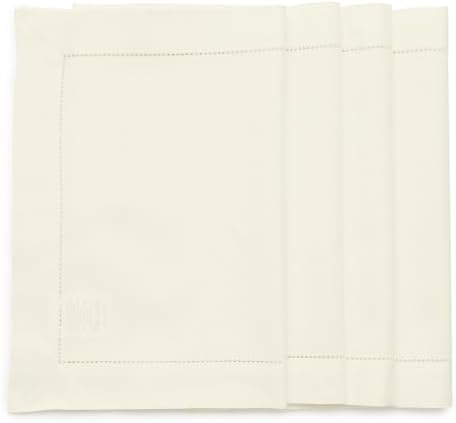 Solino Home Cotton Linen Placemats Ivory Hemstitch, 14 x 19 in, Set of 4 by SolinoHome