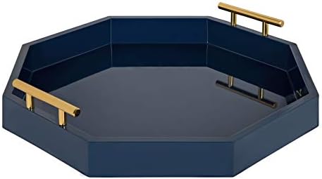 Kate And Laurel Lipton Mid-Century Octagon Tray, 18" x 18", Navy Blue and Gold, Chic Decorative Tray by KateandLaurel