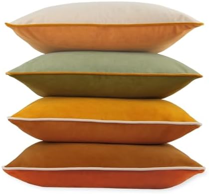 8-Colors Velvet Throw Pillow Covers 16x16 Inch Set of 4 Decorative Velour Pillowcases Modern Double-Colored Cushion Covers for Sofa Couch,Green/Yellow by Btyrle