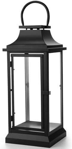 Nuogo Farmhouse Large Lanterns for Outdoor 20 Inch Black Metal Lanterns with Glass Panels Hanging for Table Porch Vintage Home Party Decor Gift Indoor Outdoor, Candle Not Includes by Nuogo