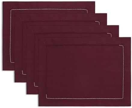 Solino Home Cotton Linen Placemats Wine Hemstitch, 14 x 19 in, Set of 4 by SolinoHome