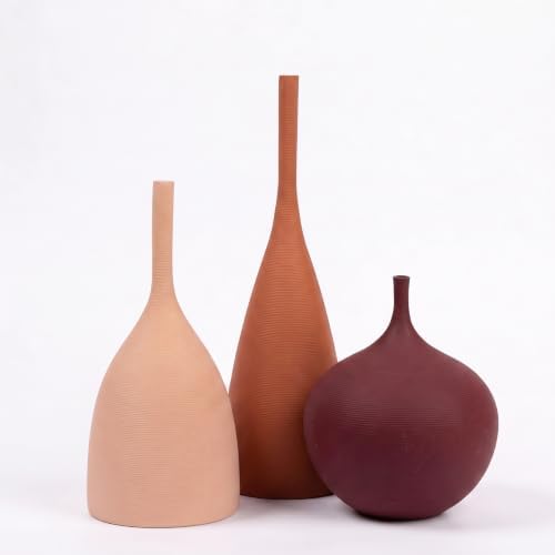 Relexome Ceramic Vase Set of 3 Neutral Vases Home Decor Modern Minimalist Decorative Vase Matte Ribbed Vases for Centerpieces Living Room Shelf Entryway Table Decor Brown by Relexome