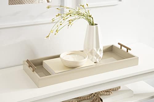 Kate and Laurel Lipton Modern Narrow Tray; 10 x 24; Sand; Midcentury Serving Tray for Storage and Display - Image 2