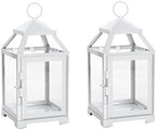 Hosley Set of 2 Clear Glass and Iron White Color Farmhouse Classic Style Lantern 12 Inch High Ideal Gift for Weddings Bridals Special Occasions Parties Aromatherapy and Spa Settings O4 by HOSLEY