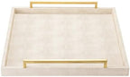 Large Ottoman Tray for Coffee Table,Square Shagreen Leather Decorative Tray with Gold Handles for Living Room Decor - Image 2