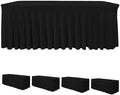 4 Pack Black Spandex Table Covers 6ft Rectangle Ruffle Skirts for Party by HolidayIdeas
