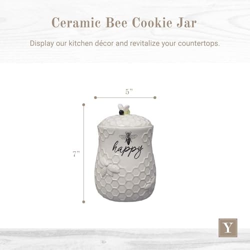 Young's Inc. Ceramic Honey Bee Cookie Jar with Lid and Handle – Honeycomb Design, 5.75" x 5.83" x 7.87", Decorative and Functional Kitchen Storage - Tea Canister - Image 2