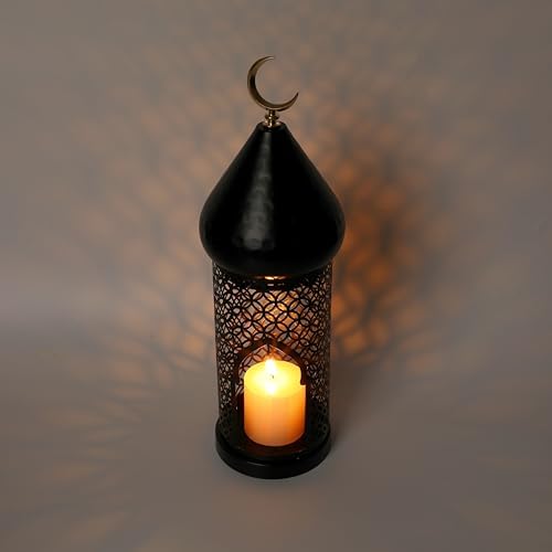 13.6inch Moroccan Lantern Lamp Decorative Candle Holders for Ramadan Decorations, Hanging, Outdoor Patio or Porch, Indoor Home Decor（Black） - Image 4
