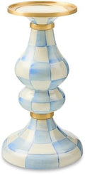 MACKENZIE-CHILDS Enamel Pillar Candlestick, Candle-Holder Decor, Medium, Light-Blue-and-White Sky Check by Unknown