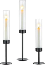 Hewory Black Taper Candle Holders: Candlestick Holders Set of 3 Hurricane Glass Tall Candle Holder for Candlesticks Candle Sticks Holder Decor for Table Centerpiece Wedding Party Christmas Decorations by Hewory