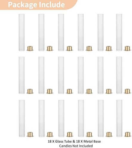NUPTIO Hurricane Glass Candle Holders, Set of 18 Gold Taper Candle Holders - Image 5