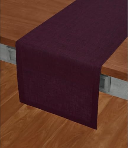 Solino Home 100% Pure Linen Table Runner Burgundy Long, Athena 14 x 132 in by SolinoHome