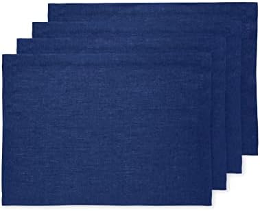 Solino Home 100% Pure Linen Placemats Blue, Athena 14 x 19 in, Set of 4 by SolinoHome