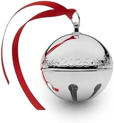 Wallace 2025 Silver-Plated Sleigh Bell Ornament 55th Edition - Cardinals and Poinsettias Holiday Collectible - Handcrafted Annual Christmas Bell with Gift Box by Wallace