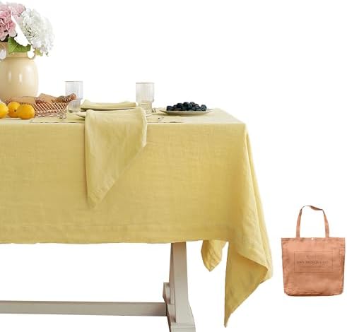 Linen World Vintage Tablecloths 60x108 Inch,100% French Linen Tablecloth,Classic Vintage Washed Table Cloths for Kitchen,Outdoor,Weddings,Decorative Thanksgiving Christmas,Mellow Yellow by LLinenWorld