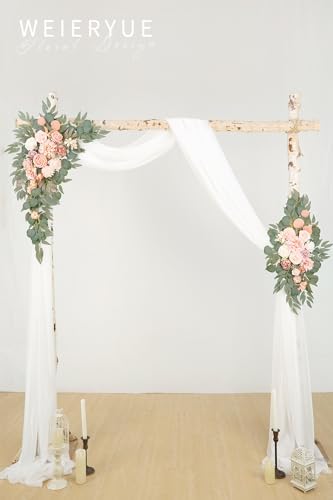 Artificial Wedding Arch Flowers Kit(Pack of 3),2Pcs Artificial Flower Arch Decor,1Pcs Sheer Drape for Wedding Ceremony Arbor for WeddingCeremony (Romantic Pink) - Image 2