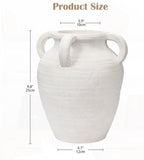 Handcrafted Flower Vase, 9.8" Tall Terracotta Vase, Vintage White Ceramic Vase, Rustic Antique Decor with 4 Handles, Wide Mouth, Matte Finish for Home Office Resto Café Décor - Image 2