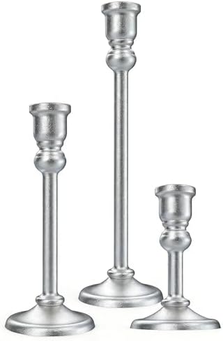 Candlestick Holders Taper Candle Holders Set of 3, Golden Candlestick Holders Decorative Candle Stand, Tapered Candle Holders Set for Wedding, Dining Table, Home Decoration (Antique Silver) by Yuokwer