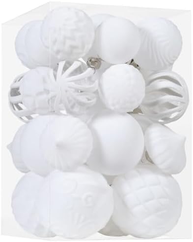 30pcs Velvet Christmas Ball Ornaments, Flocked Shatterproof Christmas Ornaments Hanging Xmas Tree Decorations Set for Home Party Holiday Decor (Multi-Size, White) by Unknown