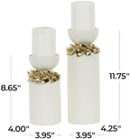 Deco 79 Ceramic Decorative Candle Holder Candle Stand with Abstract Spotted Pattern and Gold Leaf Accents, Set of 2 Candlestick Holder 12", 9" H, White - Image 6