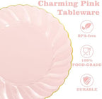 YOUBET 125Pieces Clear Pink Plastic Plates with Gold Rim - Gold Plastic Silverware Include 25 Dinner Plates 25 Dessert Plates 75 Golden Silverwares for Wedding Birthday & Parties Easter Mothers Day - Image 3