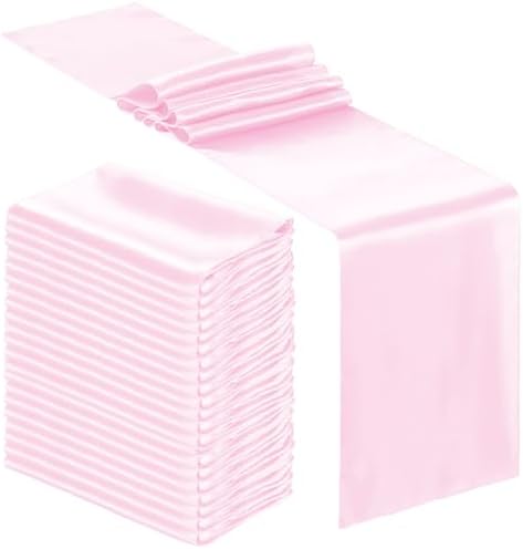 Bencailor 24 Pcs Blush Pink Satin Table Runners Bulk, 12 x 108 Inch by Bencailor