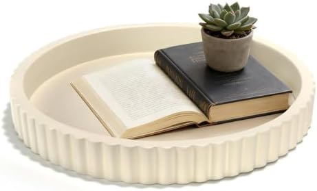 Decorative Tray for Coffee Table, 12'' Resin Round Tray for Home Decor by SYNCVIBE