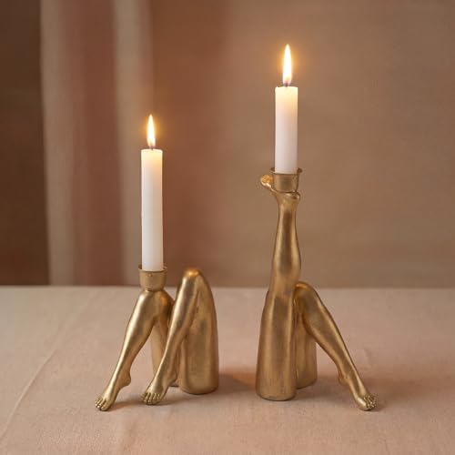 Gold Metal Taper Candle Holder – Single 4.7 Inch Vintage Candlestick with Kick Leg Design, Decorative Candle Holder for Table Centerpieces, Wedding Decor, Mantel, Farmhouse Home Accent (Golden-2) - Image 3