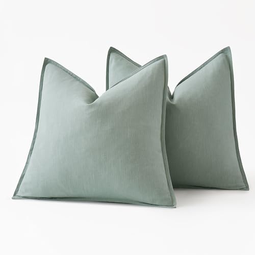 MIULEE Decorative Linen Euro Sham Pillow Covers 24x24 Aqua Green - Image 6
