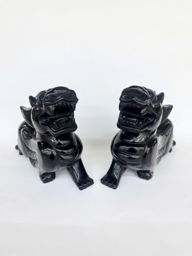 7.9-Inches Large Feng Shui Pixiu Statue, A Pair Black Obsidian Gemstone Pixiu Statue, Home Decoration Gift Idea Lunar New Year - Image 3