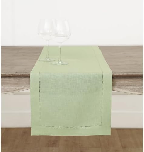 Solino Home 100% Linen Table Runner Green, Classic Hemstitch 14 x 72 in by SolinoHome