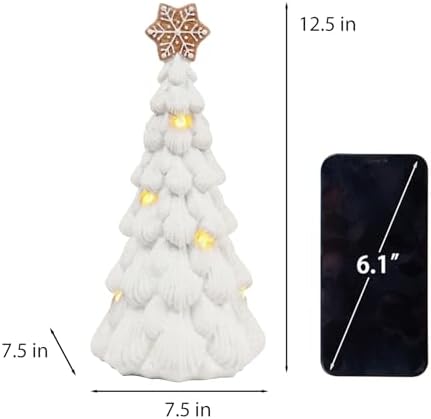 Cynkeyee Christmas Decorations Tree Tabletop Centerpieces - White Resin Trees Figurines for Xmas Decor Sparkling Centerpieces for Table Decorations for Woman Home Accent 7.5x7.5x12.5 Inch - Image 2