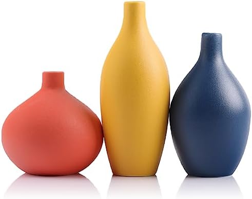 Colorful Ceramic Vase Set, Small Burnt Orange Blue Yellow Vases Home Decor,Fall Décor Modern Farmhouse Vases for Home Decor, Organic Decor Accents for Living Room, Table, Shelf, Entryway,Set of 3 by GAOSHENG