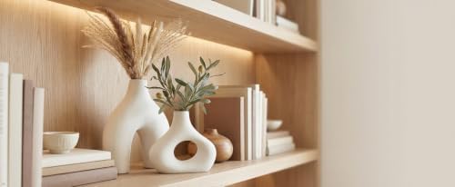 Carrot's Den Ceramic Modern Vase Set of 2, Donut Shelf Decor, Warm White - Image 2