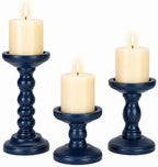 Candeldo Wood Candle Holder for Pillar, Navy Blue Coastal Decoration by CANDELDO