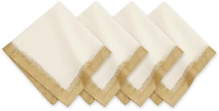 Villeroy & Boch Linen Blend Metallic Brushstroke Napkins, 21 Inches x 21 Inches, Set of 4, Ivory and Gold by ElreneHomeFashions
