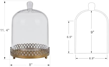 Twakutwku 12" Tall Large Sturdy Handmade Glass Cloche Dome with Metal Base in Gold for Plant, Terrarium, Collectibles, Candle. Cloche Glass Dome, Bell Jar Display Case (Gold, 12") - Image 2