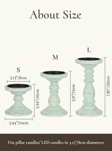 Wood Pillar Candle Holder: Distressed Sage Green Candle Stand - Image 6