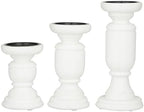 Deco 79 Mango Wood Turned Style Pillar Candle Holder, Set of 3 10", 8", 6"H, White - Image 3