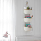 TeoKJ Over the Door Hanging Basket, 3-Tier Woven Cotton Wall-Mounted Storage Organizer Bag Decorative Hanging Nursery Baskets, White & Dark Brown - Image 5